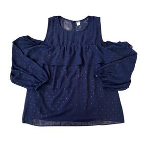 Old Navy Navy Blue Cold-Shoulder Blouse with Ruffle Detail Womens Size L